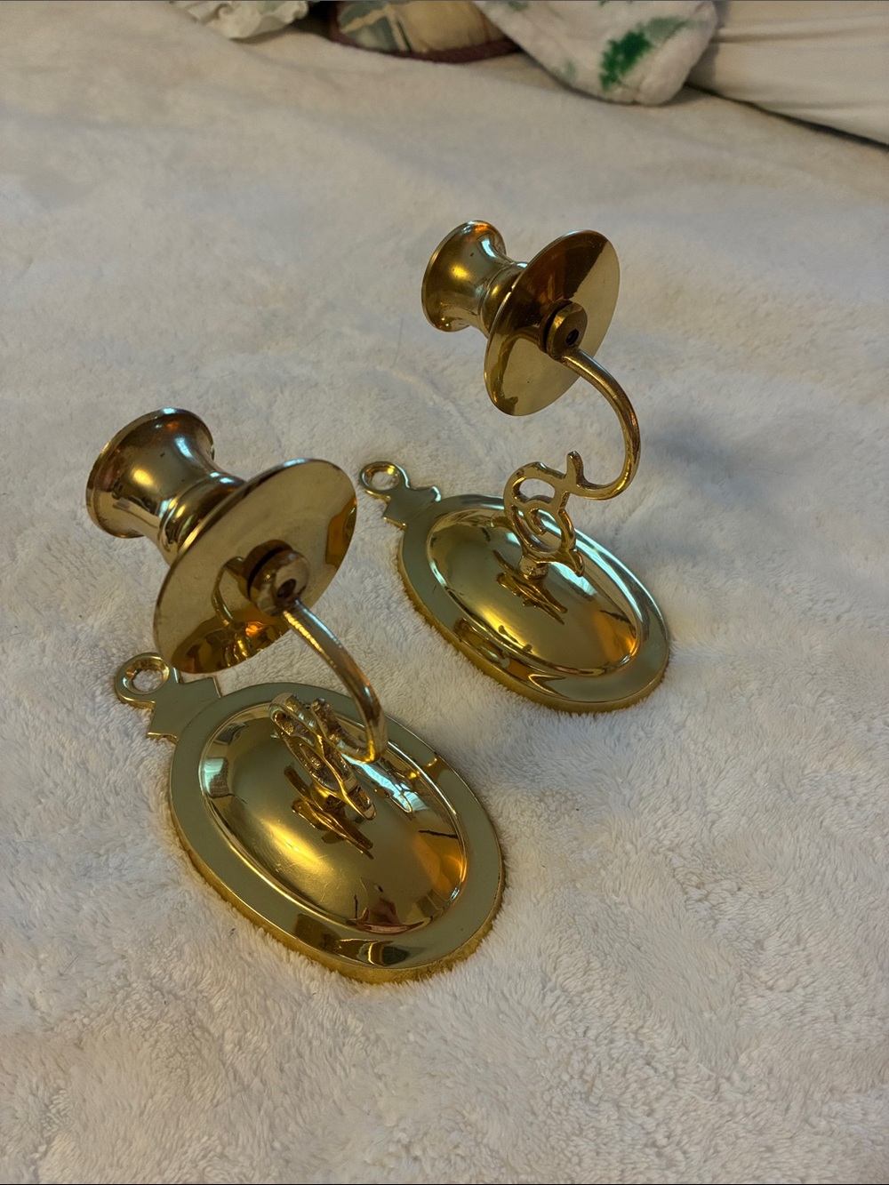 Vintage Solid Brass Oval Wall Sconce Candle Holders -Matching Pair Made in India